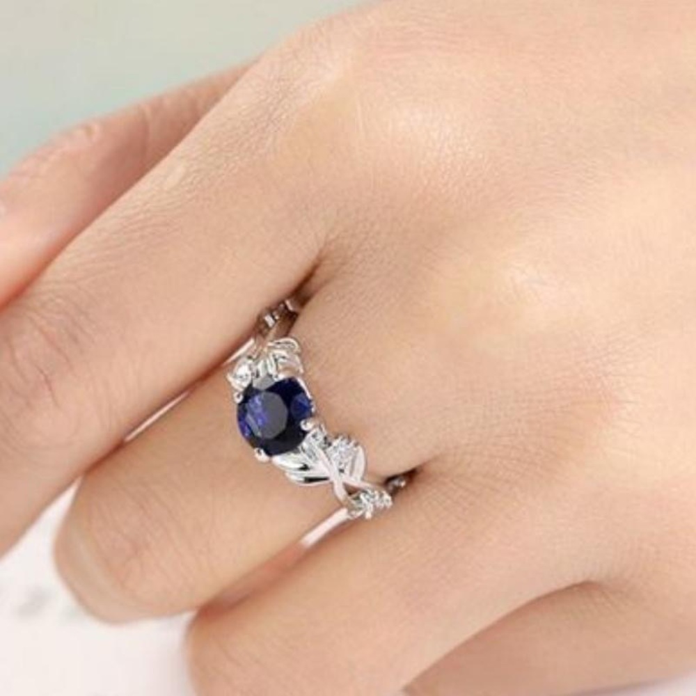 New Sterling Silver Blue White Sapphire Hand Crafted Floral Vine Flower Ring - Picture 7 of 14